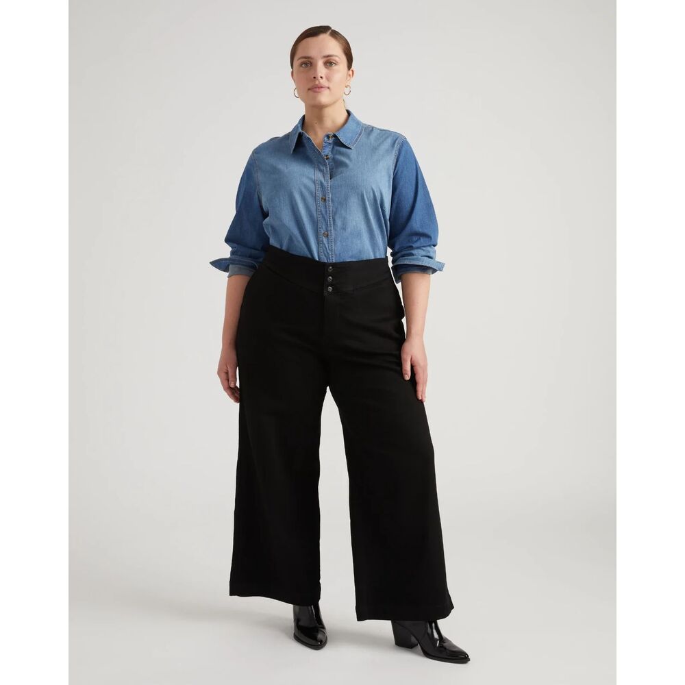 Universal Standard Charlie High Rise Sailor Jeans Wide Leg Jet Black Size 18